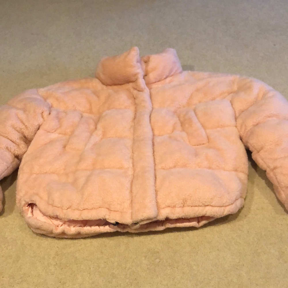 Pink fuzzy puffer jacket
